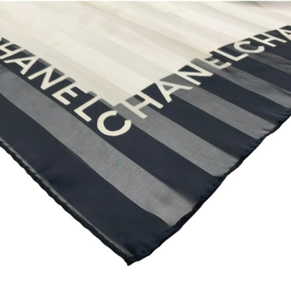 Chanel 80s Jewelry Madame Coco Black and Ecru Square Silk Scarf W/Box - Picture 8 of 16